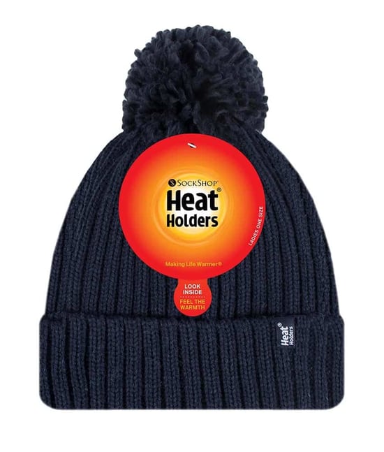 Ladies Ribbed Cuffed Thermal Insulated Winter Pom Pom Bobble Hat - Image 2