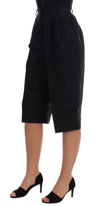 Dolce & Gabbana Svart Brokadt High Waist Capri Shorts - Image 2