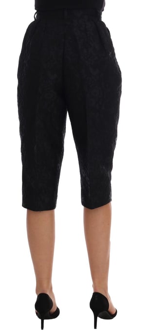 Dolce & Gabbana Svart Brokadt High Waist Capri Shorts - Image 3