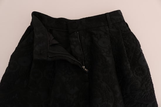 Dolce & Gabbana Svart Brokadt High Waist Capri Shorts - Image 4