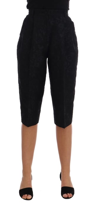 Dolce & Gabbana Svart Brokadt High Waist Capri Shorts - Image 1