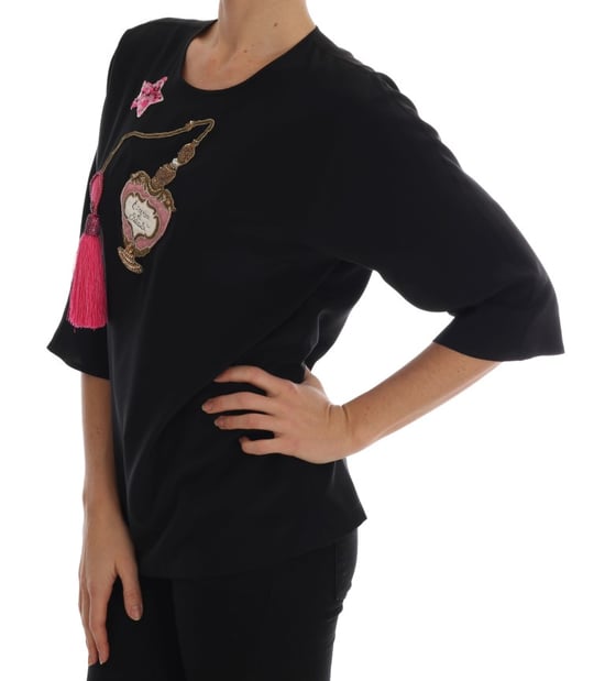 Dolce & Gabbana Dames Zwarte Zijde Sprookjes Top Kralen Blouse - Image 2