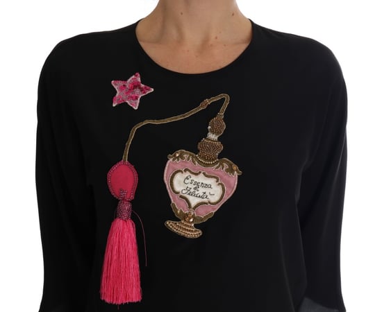 Dolce & Gabbana Dames Zwarte Zijde Sprookjes Top Kralen Blouse - Image 4