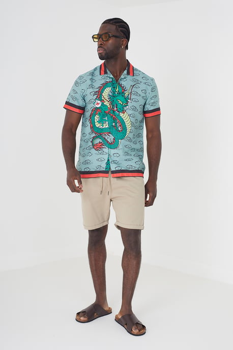 Pale Green 'Jupiter' Graphic Print Short Sleeve Shirt