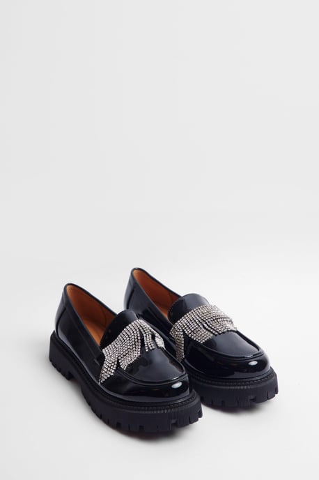 Diamante Trim Tassel Patent Loafers