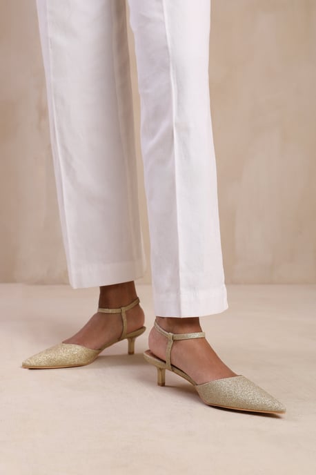 Wheres That From Womens 'Greece' Wide Fit Low Kitten Heels Pointed Toe Ankle Strap
