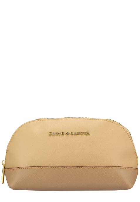 TWO-TONE LEATHER ZIP AROUND COSMETIC BAG
