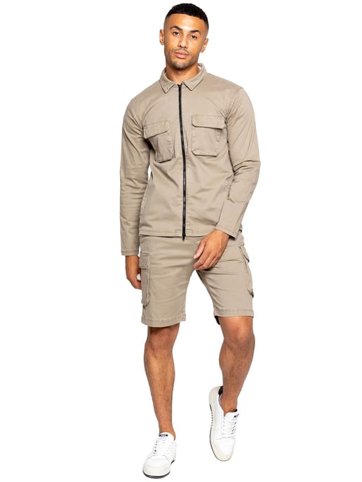 Enzo | Mens Cargo Tracksuit With Shorts Set - Beige - Image 2