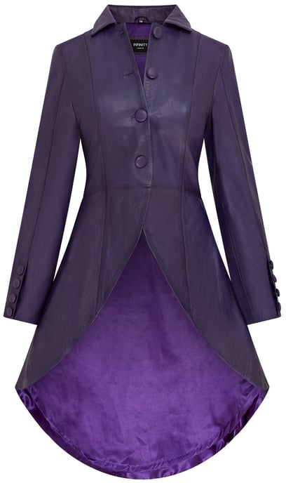 Womens Purple Gothic Full Length Victorian Leather Coat - Vantaa