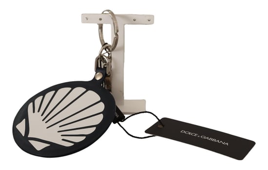 Dolce & Gabbana Men's Black Leather Shell Metal Silver Tone Keyring Keychain