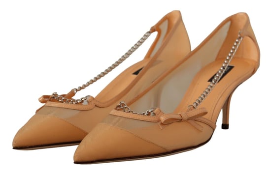Dolce & Gabbana Damers Päron Mesh Läderkedjor Klackskor - Image 2
