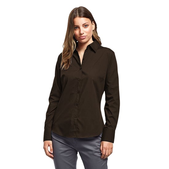 Premier Dames/dames Poplin Blouse met lange mouwen / Gewoon werk overhemd (Bruin) - Image 3