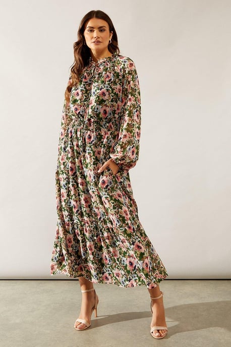 Printed Tie Detail Maxi Dress