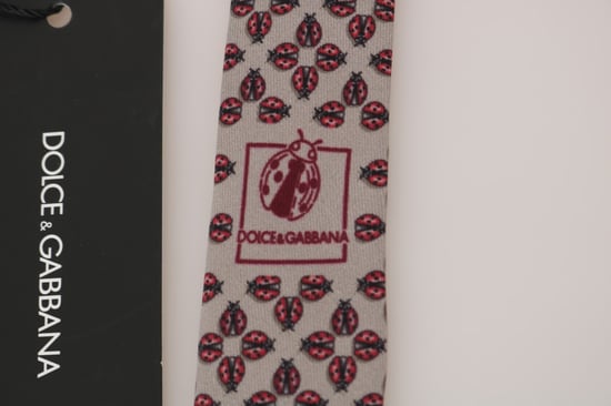 Dolce & Gabbana Gray Silk Red Ladybug Print Classic Tie - Image 4