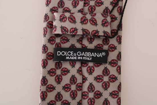 Dolce & Gabbana Gray Silk Red Ladybug Print Classic Tie - Image 5