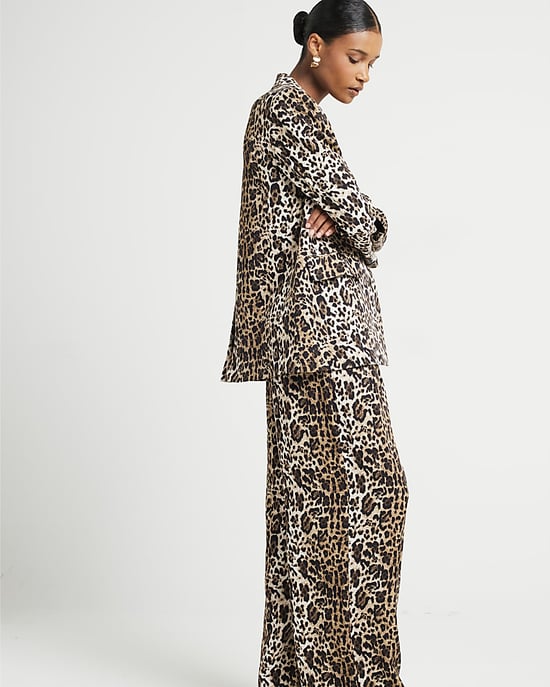 River Island Womens Wide Leg Trousers Brown Leopard Print