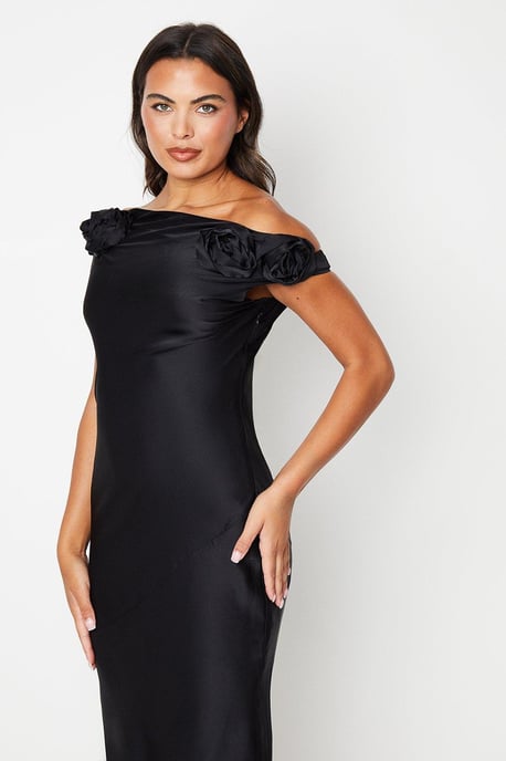 Rose Shoulder Bias Cut Midi Dress - Image 2