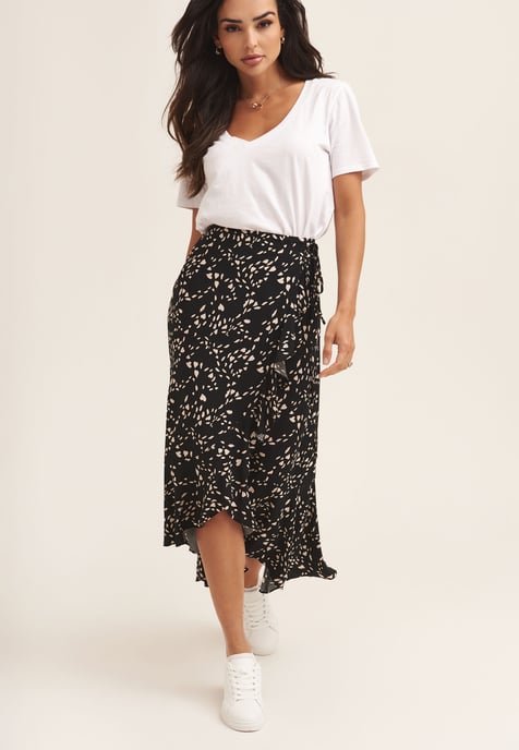 Animal Print Ruffle Wrap Midi Skirt - Image 2