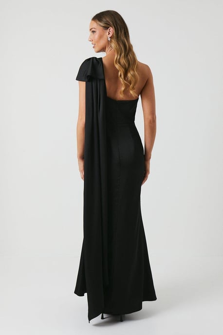 Bow And Drape Detail One Shoulder Satin Bridesmaids Dress - Image 3