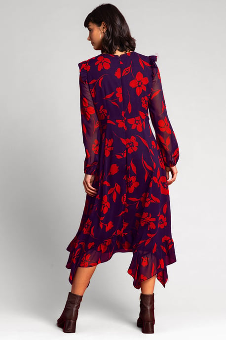 Floral Print Chiffon Midi Dress