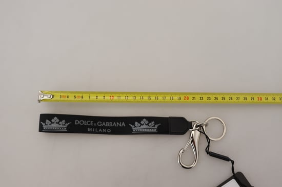 Dolce & Gabbana Black Polyester Logo Silver Tone Brass Women's Keychain - Image 4