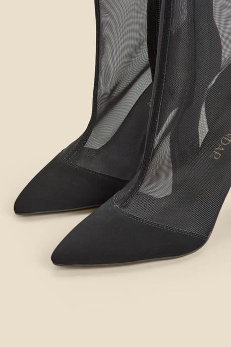 Black Suede Stiletto With Mesh Panel Ankle Boot
