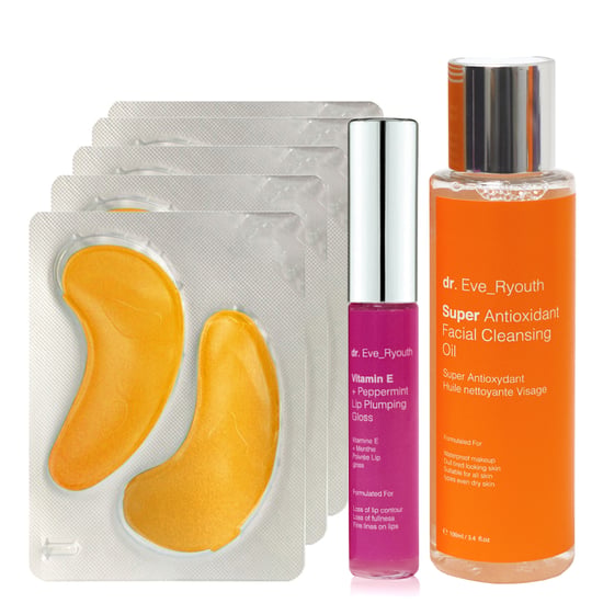 24K Gold + Antioxidant Hydrating Eye Treatments Pads + Super Antioxidant Facial Cleansing Oil 100ml + Vitamin E and Peppermint Lip Plumps 8ml