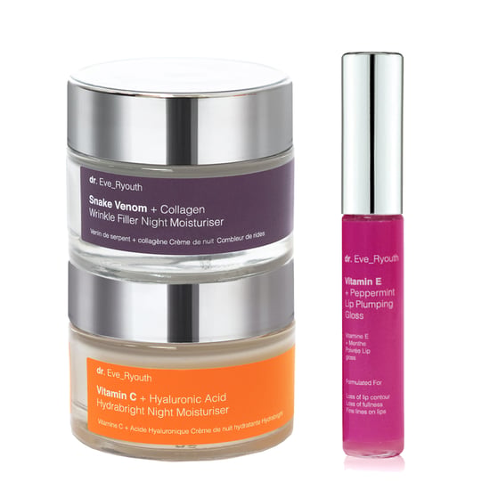 Vitamin C + Hyaluronic Acid Hydrabright Night Moisturiser 50ml + Snake Venom + Collagen Wrinkle Filler Night Moisturiser 50ml + Vitamin E Lip Plumps 8ml