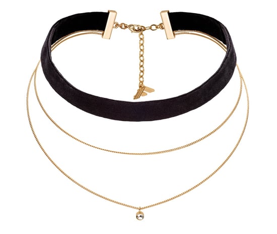 Fiorelli Fashion Gold Plated Chain & Black Velvet Crystal Charm Choker Necklace 28cm + 6cm