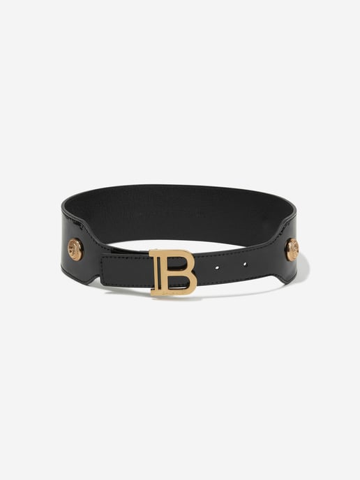 Balmain Girls Varnished Leather Belt in Black