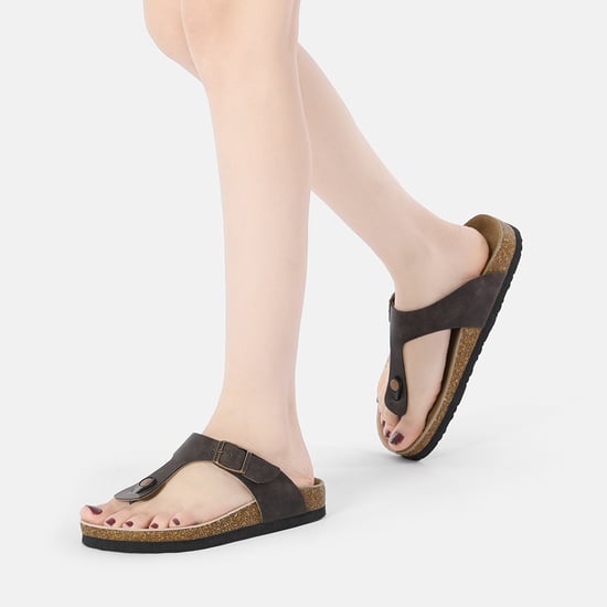 EVER AU Women Flamingo Leather Toe Thong Sandals - Brown Oiled Leather