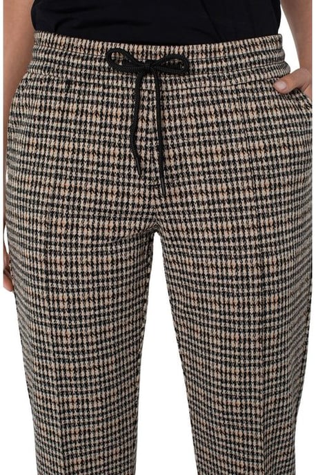 Pull-On Ankle Trouser With Pin Tucks Tan/Black Abstract Houndstooth