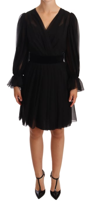 Dolce & Gabbana Damers Svart Nät Plisserad Mini Silke Stretch Klänning - Image 1