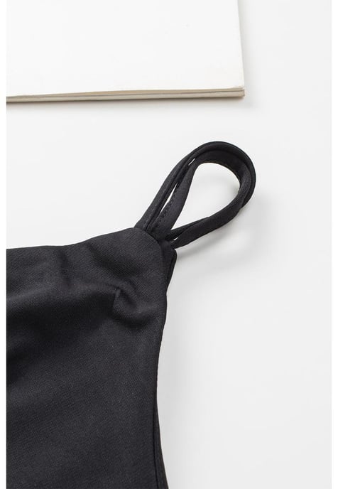 Women's One Shoulder Side Pocketed Romper in Black - Image 3