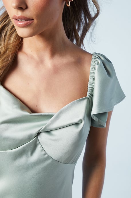 Petite Twist Front Angel Sleeve Midi Bridesmaids Dress