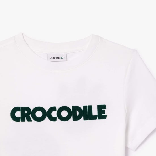 Boy's Lacoste Juniors Crocodile Print Cotton T-Shirt in White - Image 3