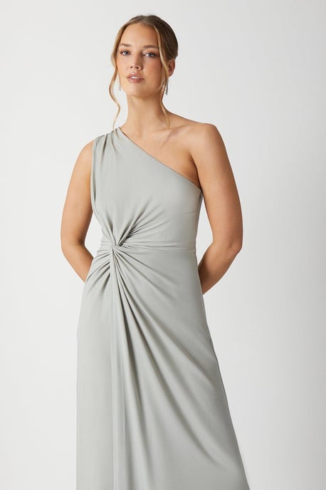 jersey bridesmaid dress Plunging Empire Fit and Flare Jersey Bridesmaid Dress
