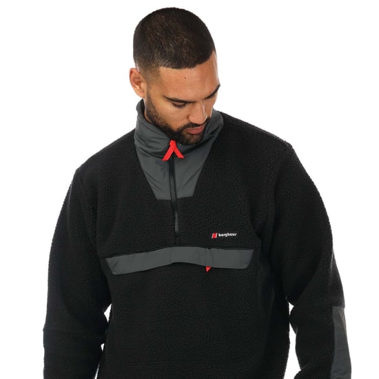 Men's Berghaus Oversized Fleece Half Zip Smock in Black Grey - Image 4