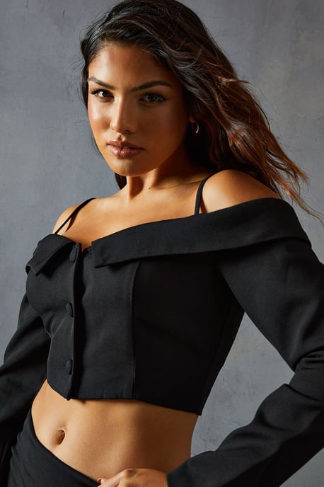 Tailored Bardot Button Down Top