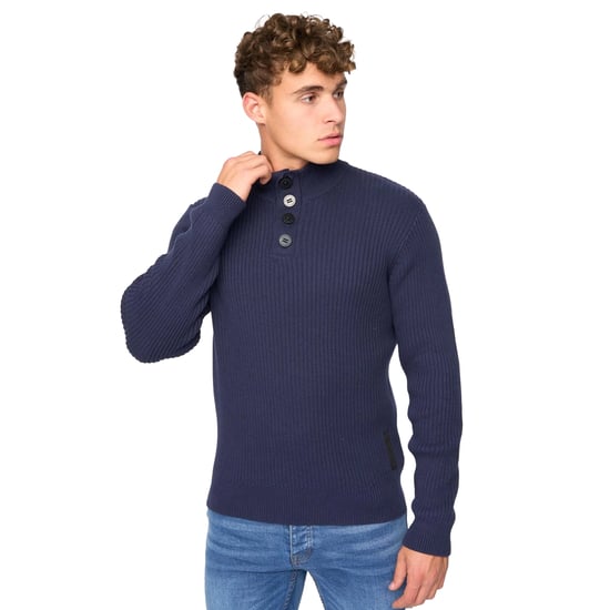 Crosshatch Heren Wellburys grof gebreide trui (Marine) - Image 3