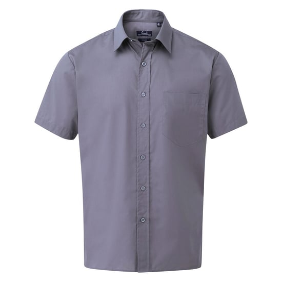 Premier Mens Short Sleeve Poplin Shirt (Steel)
