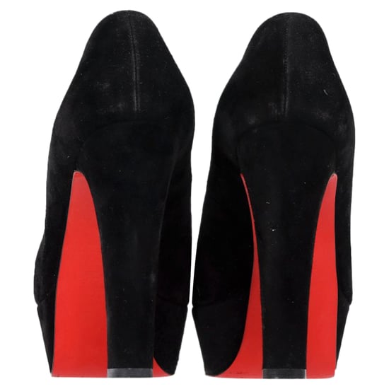 Christian Louboutin Round Toe Chunky Heel Platform Pumps in Black Suede - Image 5
