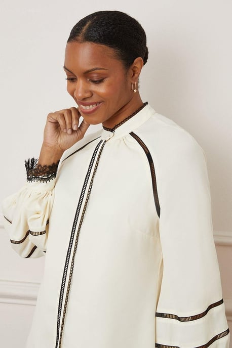 Contrast Ladder Trim Blouse