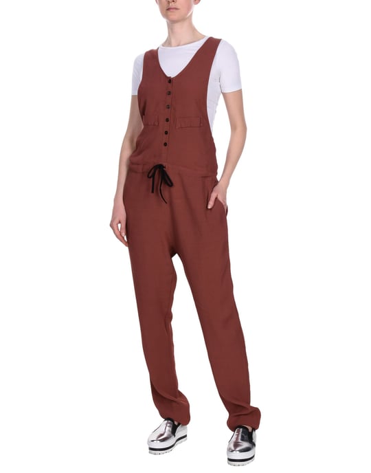 Manila Grace Denim Brown Crepe Sleeveless Jumpsuit