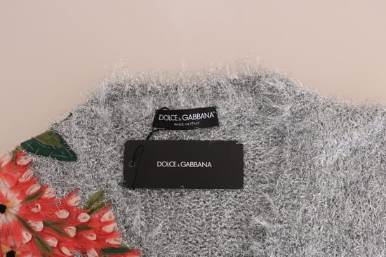 Dolce & Gabbana Silver Cardigan Floral Applique Sweater - Image 3