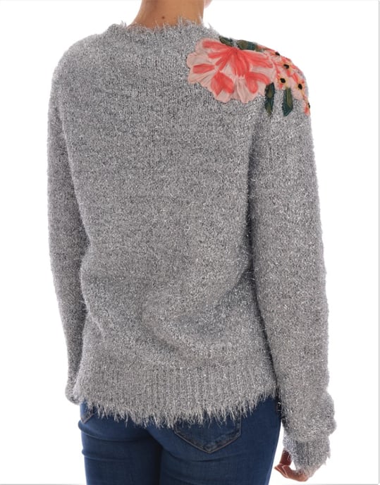 Dolce & Gabbana Silver Cardigan Floral Applique Sweater - Image 5