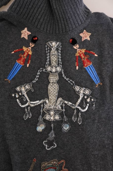 Dolce & Gabbana Sagoberättelse Kristall Grå Cashmere Tröja - Image 4