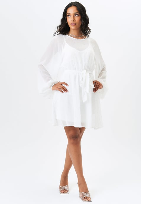 Long Sleeve Chiffon Foil Mini Dress - Image 1
