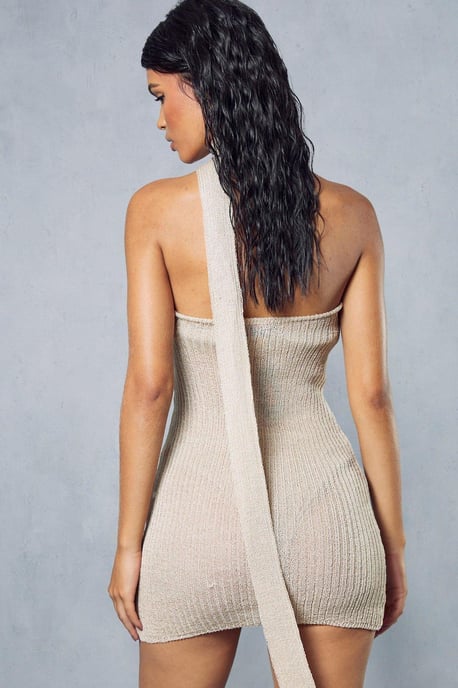 Sheer Knitted Choker Detail Mini Dress