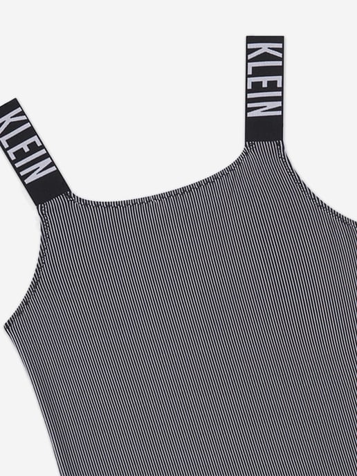 Calvin Klein Girls Logo Strap Swimsuit in Black